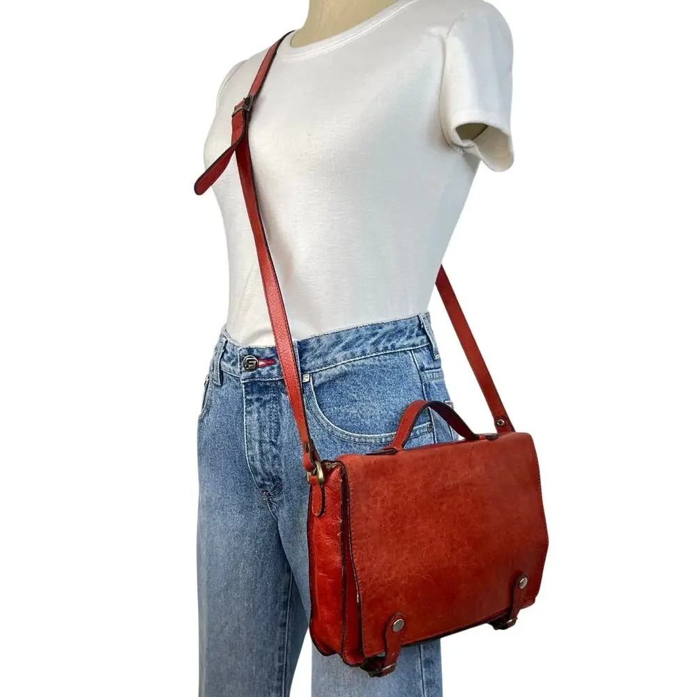 Vintage Red Genuine Leather Classic Cross-Body Messenger Bag Purse